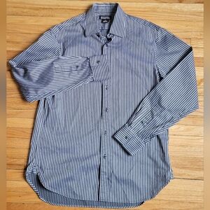 Michael Kors Classic Fit Striped Cotton Dress Shirt Navy, White Size Small